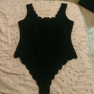 scalloped black body suit